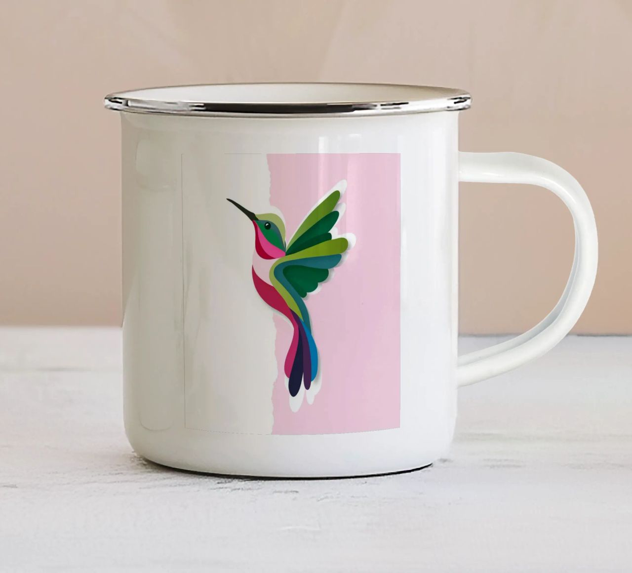 Colibrì colorato in un moderno stile paper-cut tazza in smalto da namosh