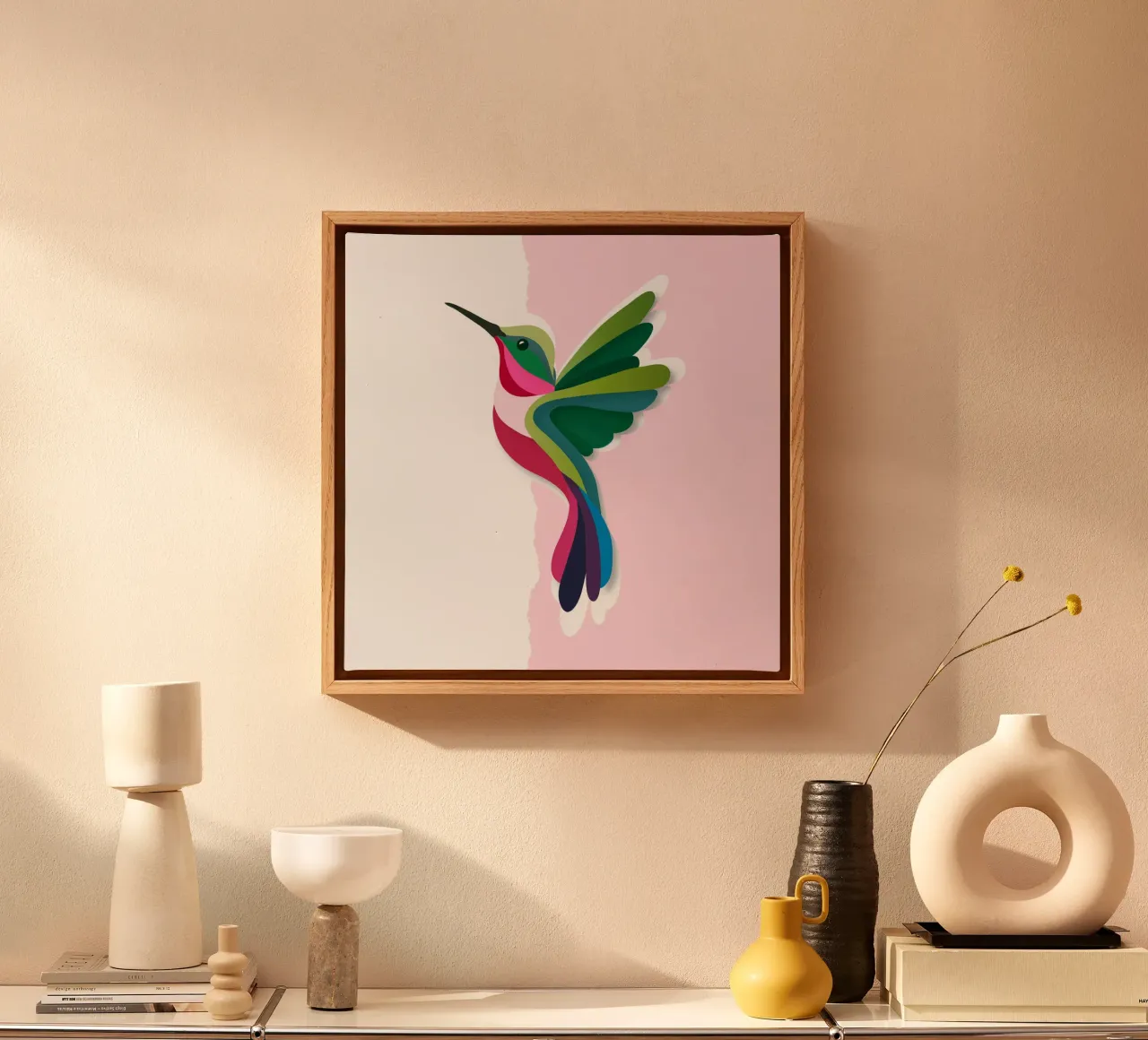 Colibrì colorato in un moderno stile paper-cut tela con Cornice a cassetta da namosh