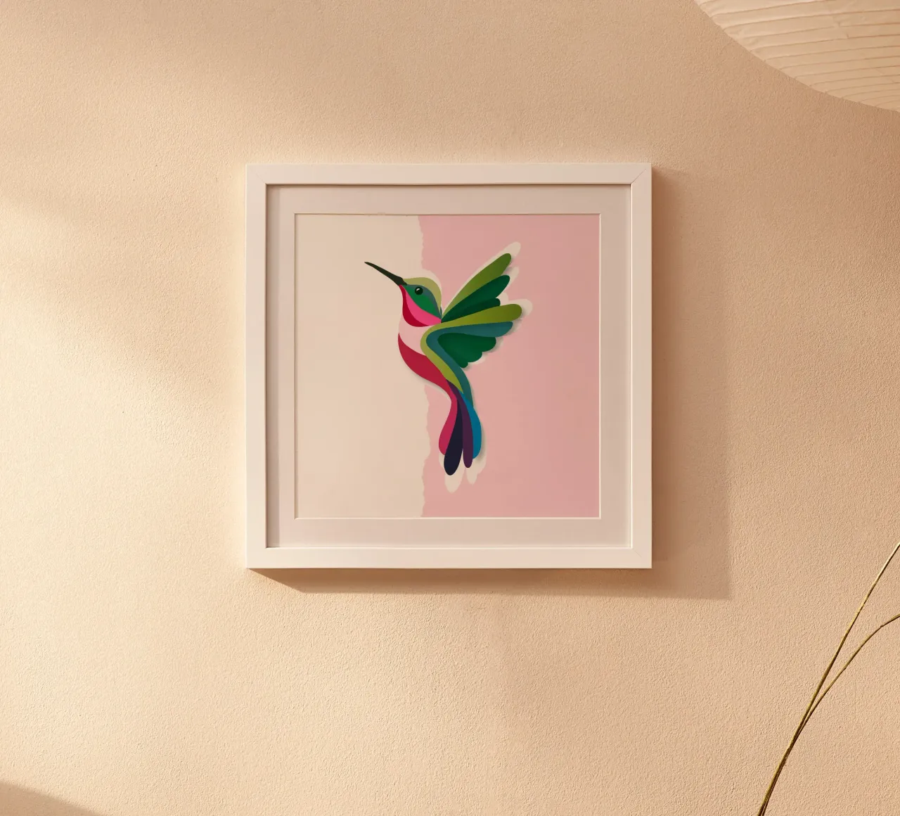 Colibrì colorato in un moderno stile paper-cut poster con telaio in alluminio da namosh
