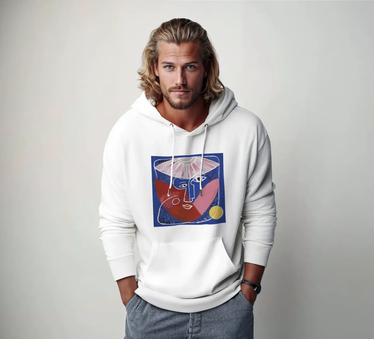 Cara abstracta geométrica sudadera con capucha de Lunar Templar