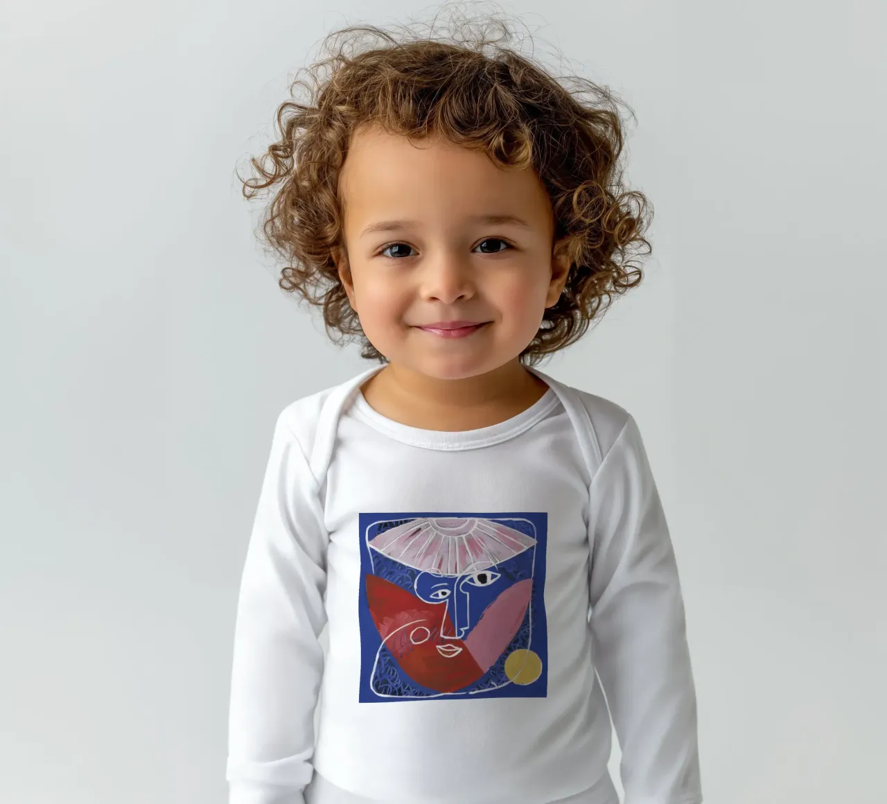 Geometric Abstract Face long-sleeve baby romper by Lunar Templar