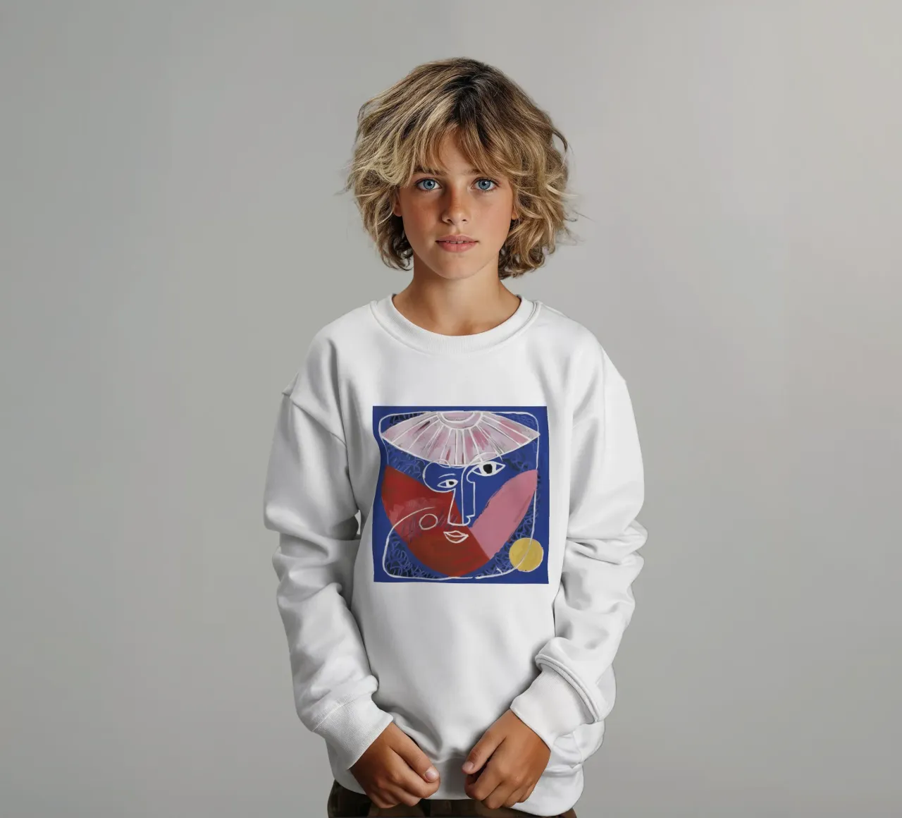 Geometrisch abstract gezicht kinder sweatshirt van Lunar Templar
