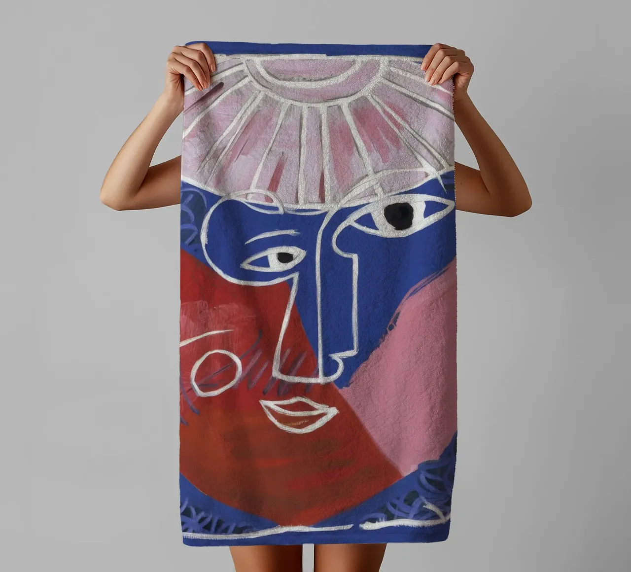 Geometrisch abstract gezicht badhanddoek van Lunar Templar