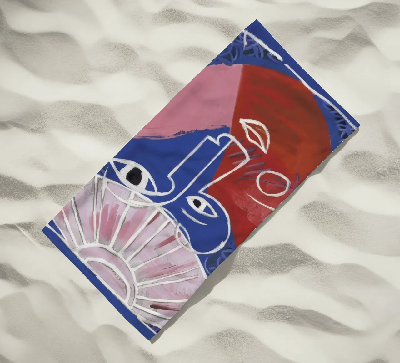 Geometrisch abstract gezicht strandhanddoek van Lunar Templar