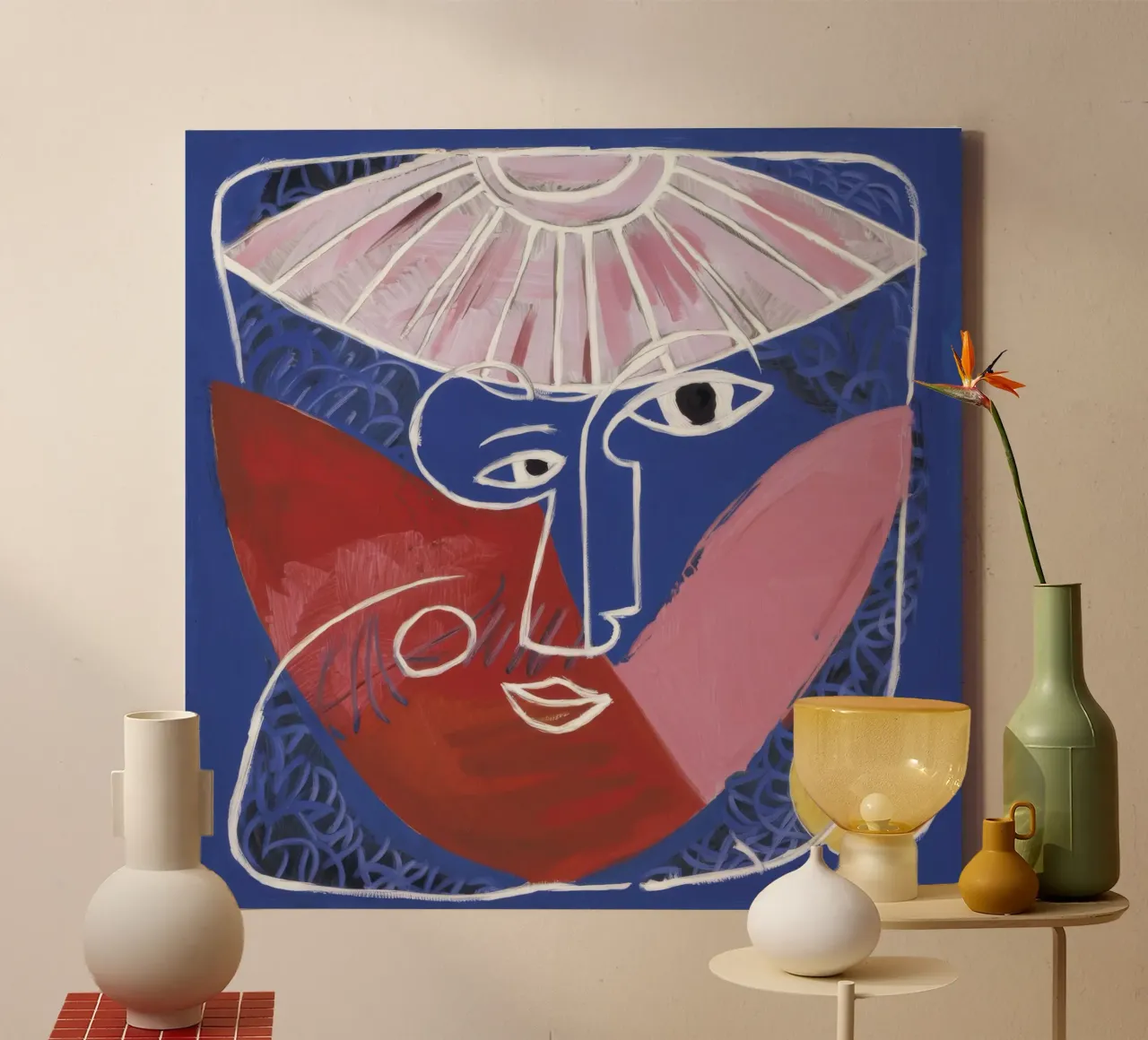 Geometrisch abstract gezicht canvas van Lunar Templar