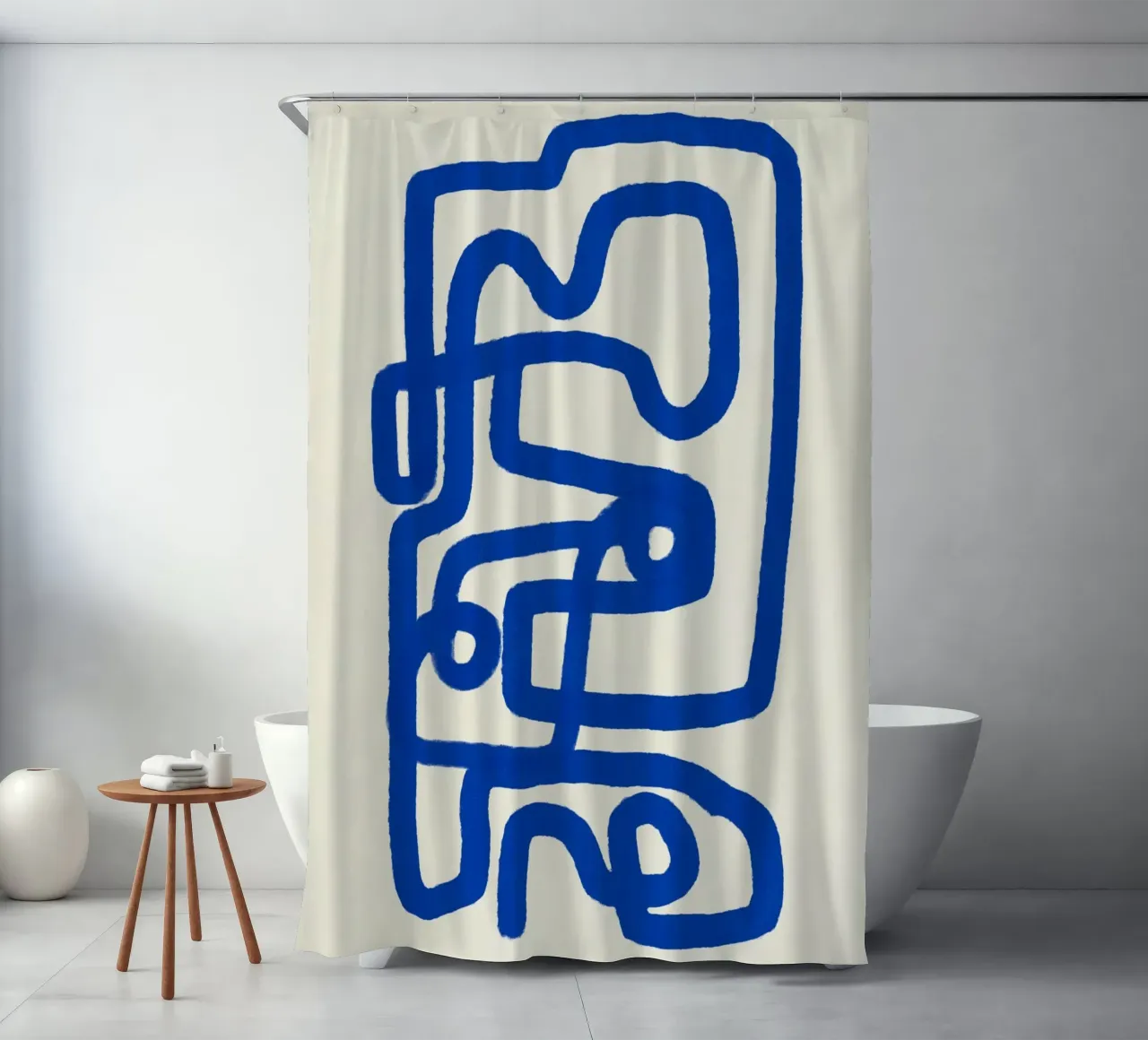 Blaue Linie Kunst 04 Duschvorhang von Little Dean