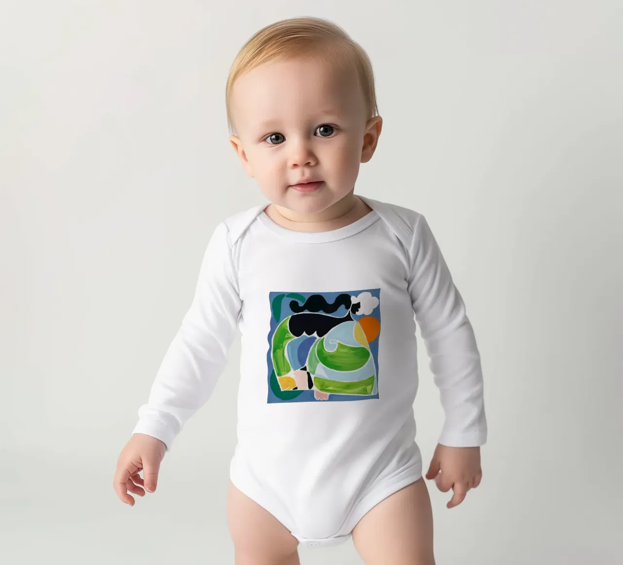 Reclining Fluid Form long-sleeve baby romper by Lunar Templar