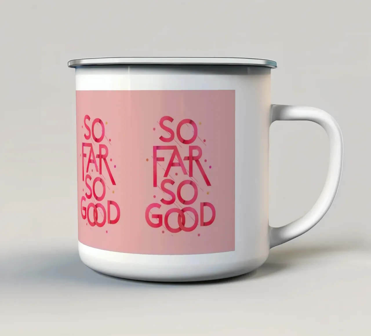 Finora tutto bene - Tipografia pop rosa tazza in smalto da showmemars
