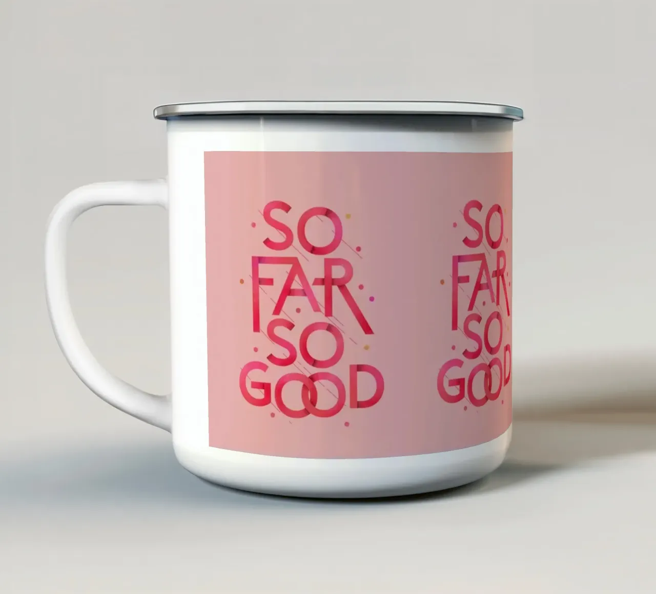 Finora tutto bene - Tipografia pop rosa tazza in smalto da showmemars