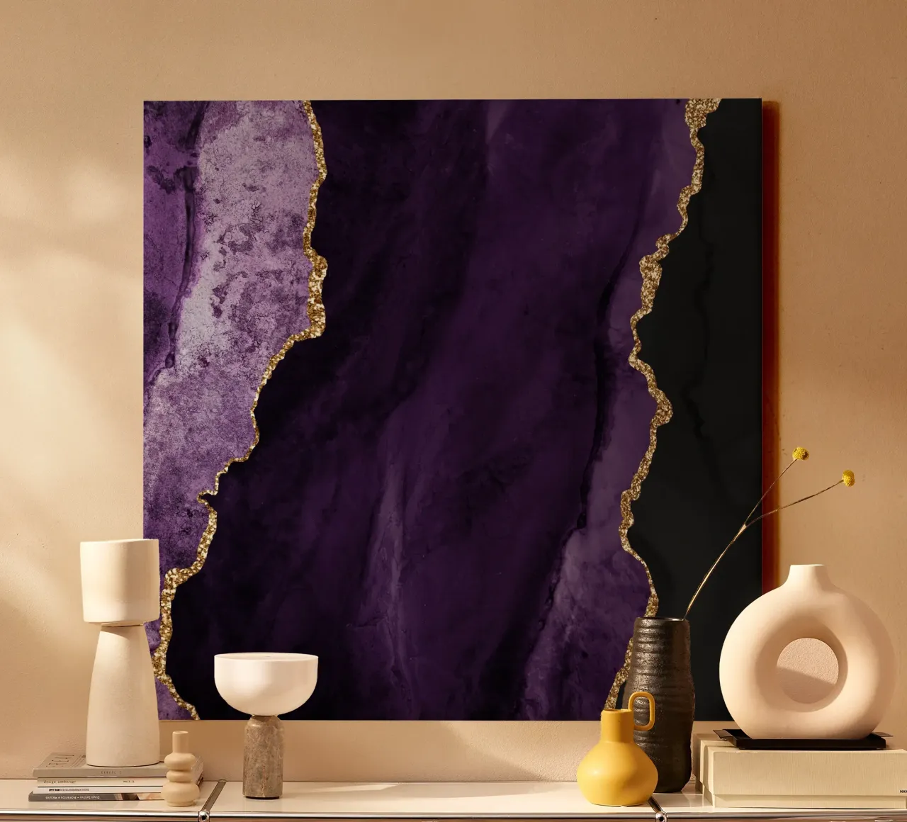 Paars & Goud Agaat Textuur 01 canvas met Baklijst van Gemstone Textures