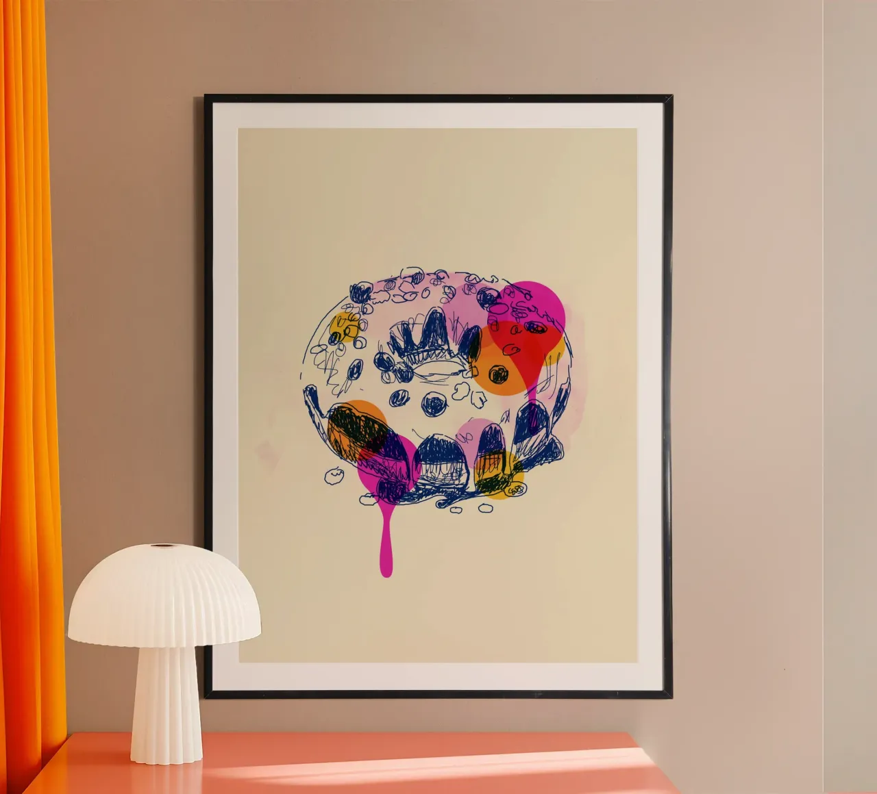 Donut Daydream poster con telaio in legno da Indigo Rain