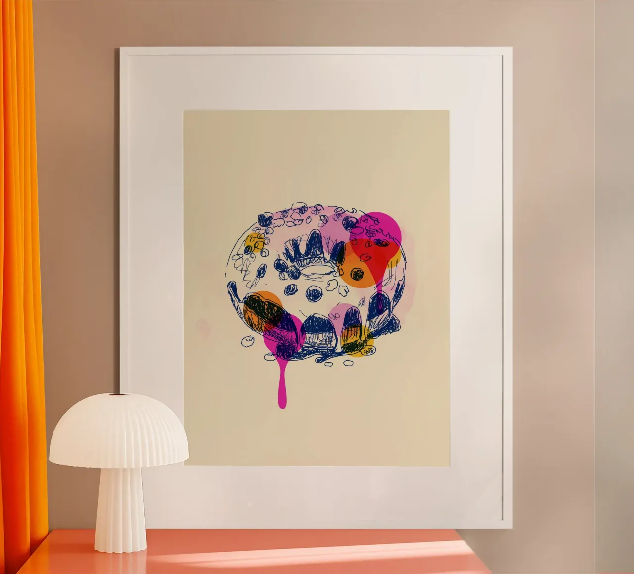 Donut Daydream poster con telaio in legno da Indigo Rain