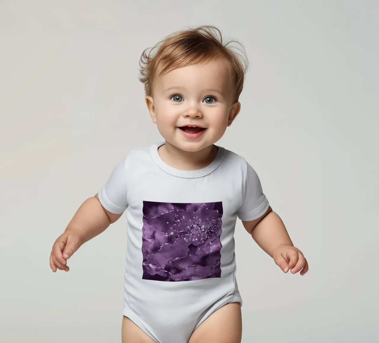 Purple Starry Agate Texture 03 short-sleeve baby romper by Gemstone Textures