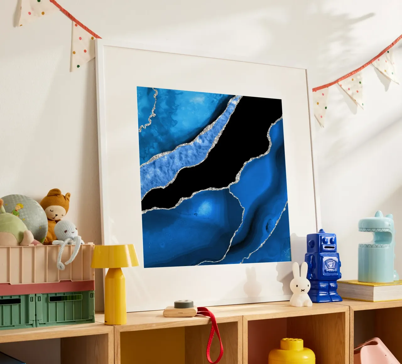 Texture Agata blu reale e argento 01 poster con telaio in legno da Gemstone Textures