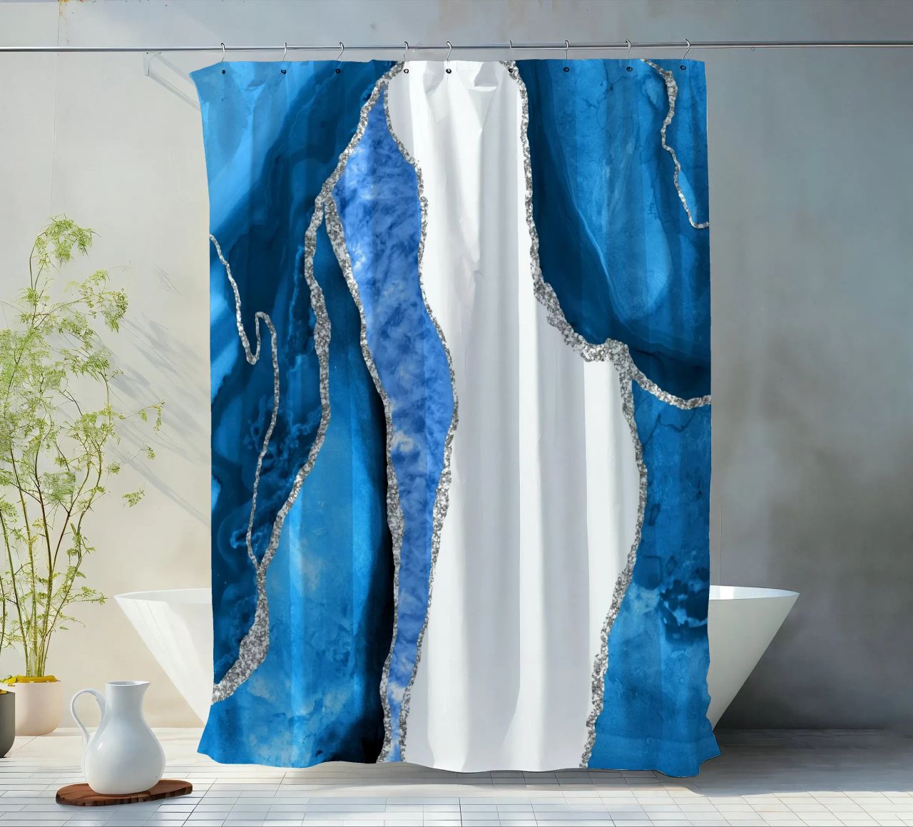 Texture Agata blu reale e argento 07 tenda da doccia da Gemstone Textures