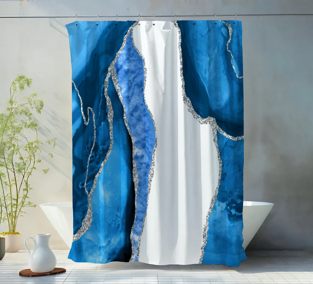 Texture Agata blu reale e argento 07 tenda da doccia da Gemstone Textures