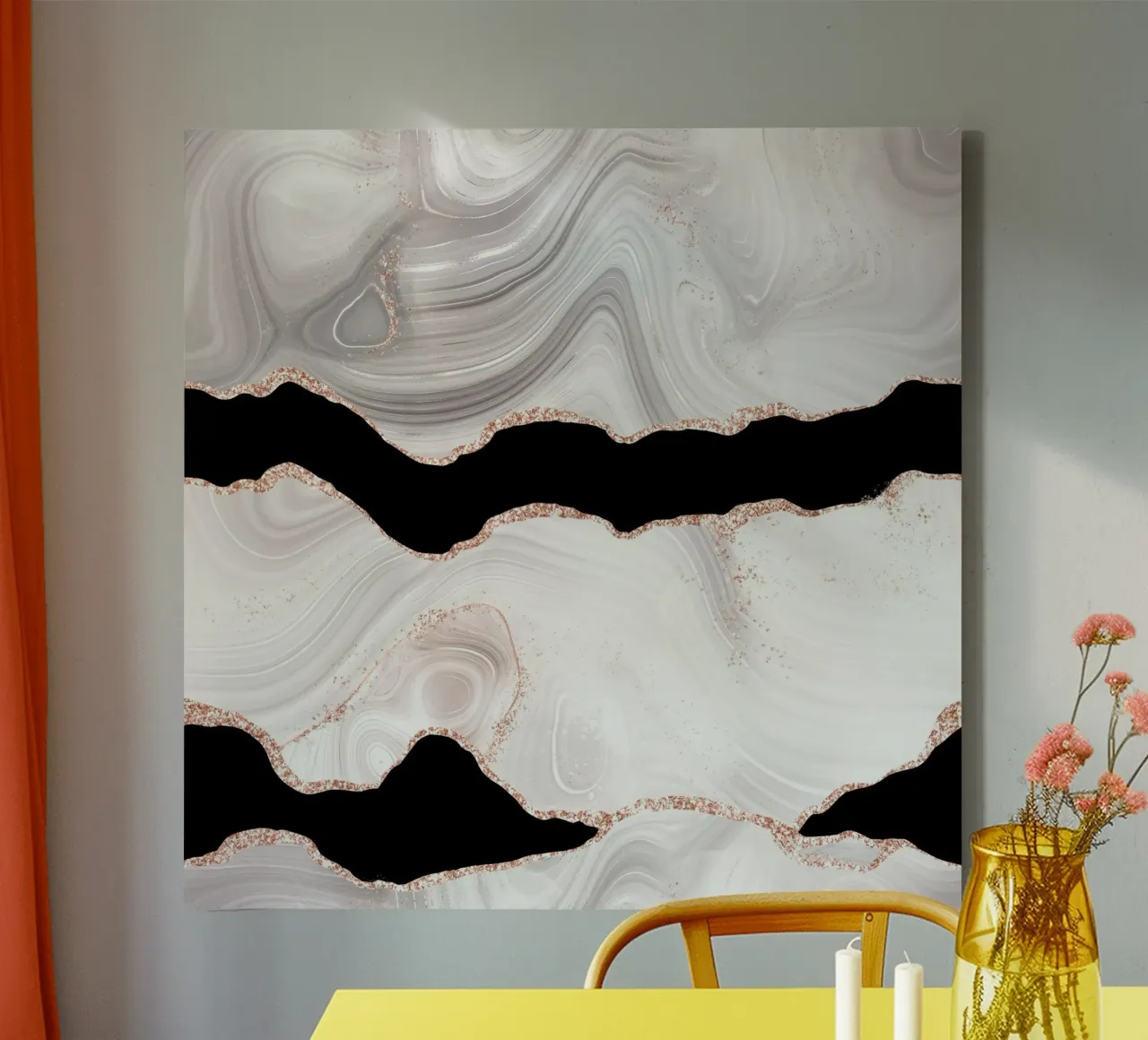 Agata glitterata bianca e oro rosa Texture 02 tela con Cornice a cassetta da Gemstone Textures