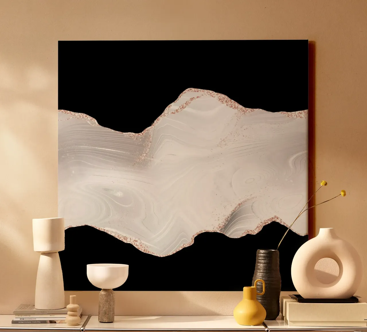 Texture Agata Glitterata Bianco e Oro Rosa 03 tela con Cornice a cassetta da Gemstone Textures
