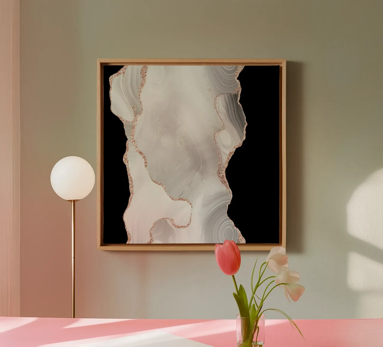 Texture Agata Glitterata Bianco e Oro Rosa 04 tela con Cornice a cassetta da Gemstone Textures