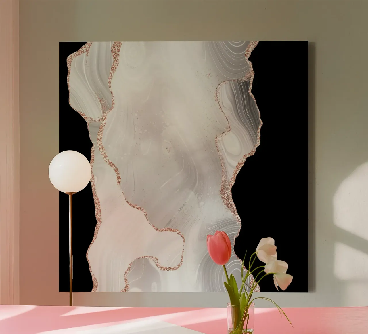 Texture Agata Glitterata Bianco e Oro Rosa 04 tela con Cornice a cassetta da Gemstone Textures