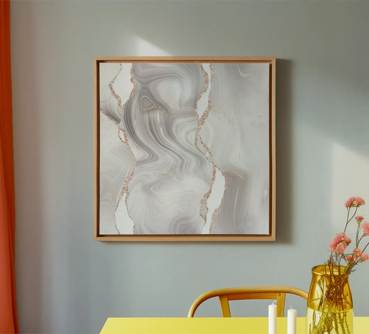 Texture Agata Glitterata Bianco e Oro Rosa 07 tela con Cornice a cassetta da Gemstone Textures