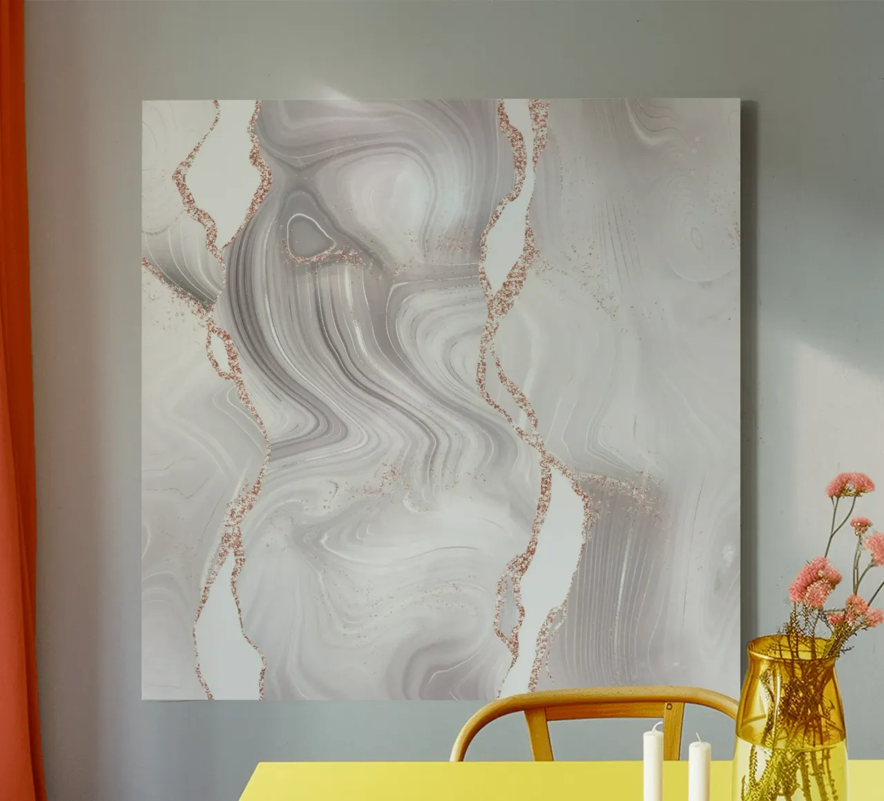 Texture Agata Glitterata Bianco e Oro Rosa 07 tela con Cornice a cassetta da Gemstone Textures
