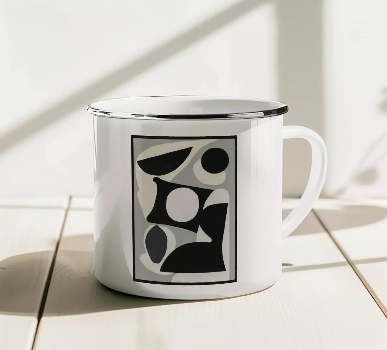 Monochrome Abstraktion Emaille Tasse von Lunar Templar