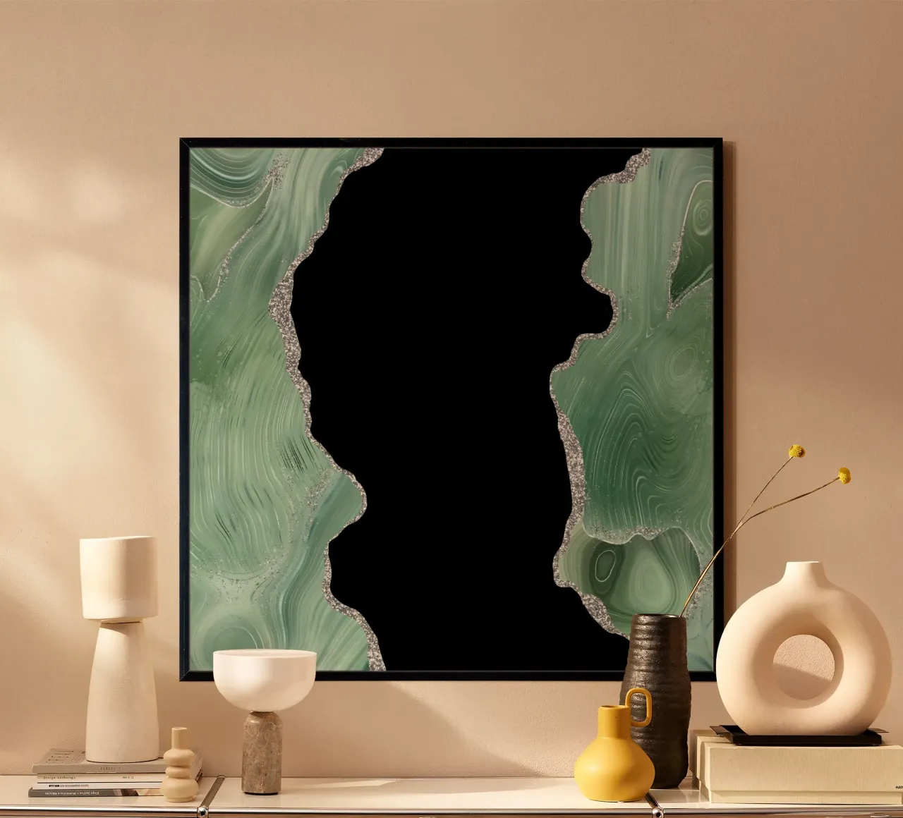 Agata salvia e argento Texture 02 poster con telaio in alluminio da Gemstone Textures