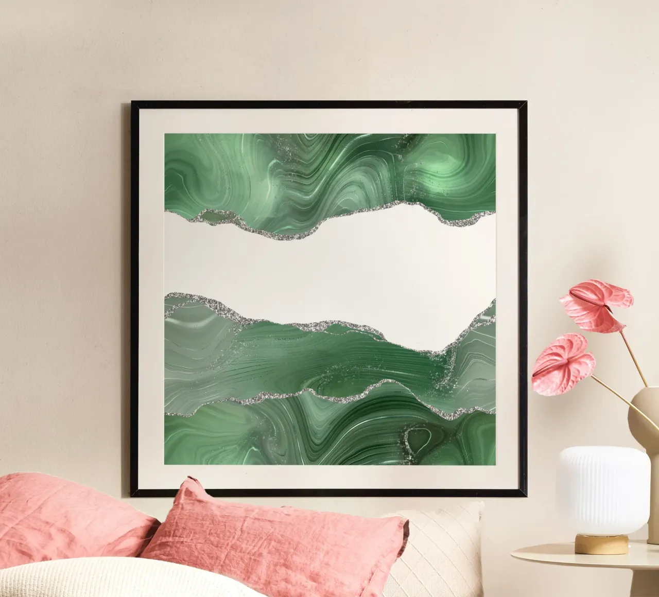 Agata salvia e argento Texture 05 poster con telaio in legno da Gemstone Textures