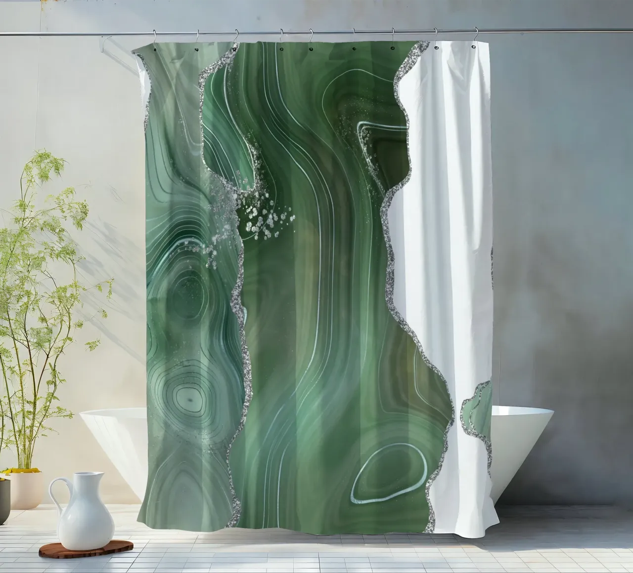 Salbei & Silber Achat Textur 08 Duschvorhang von Gemstone Textures