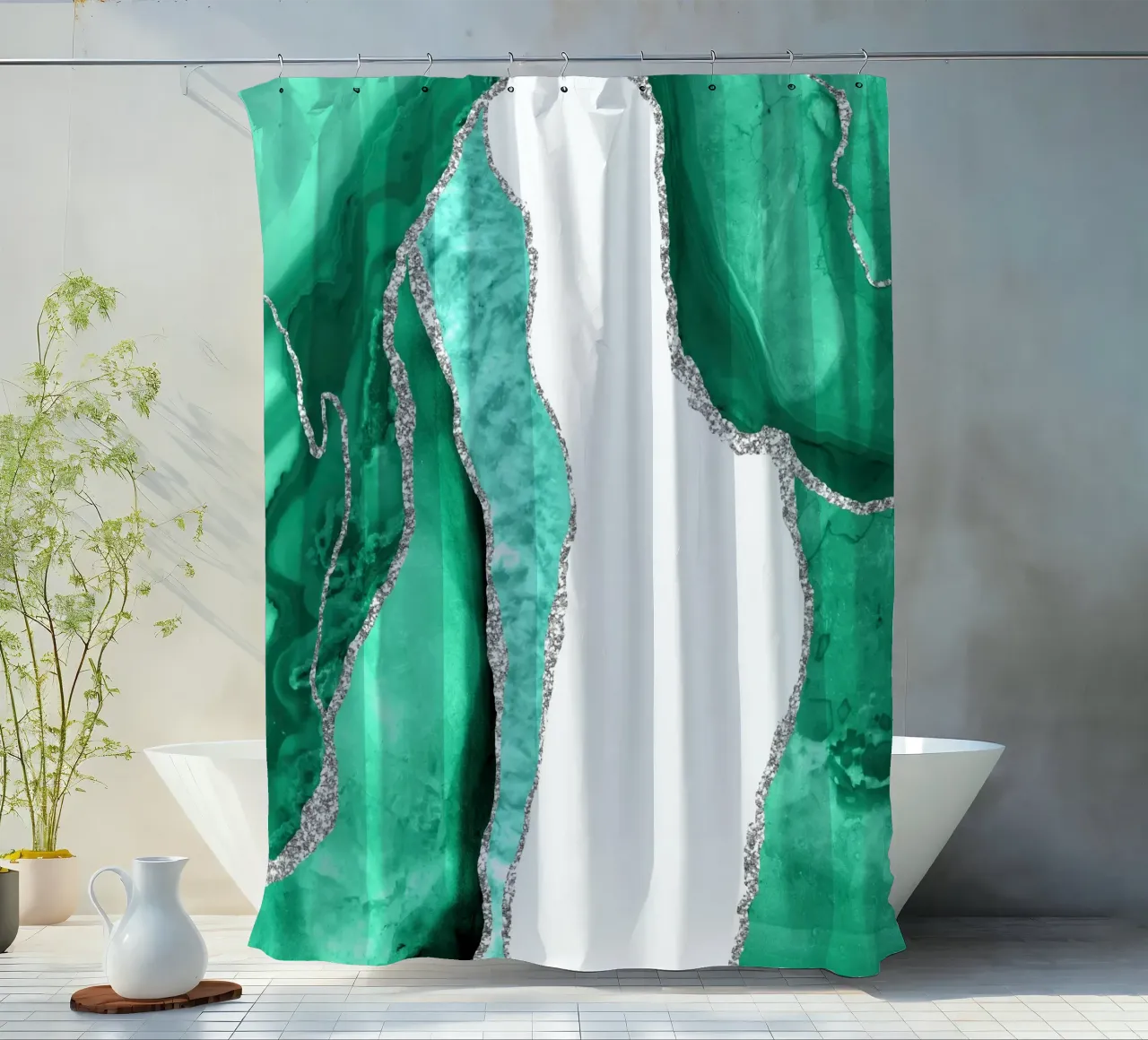 Seafoam & Ágata plateada Textura 07 cortina de baño de Gemstone Textures