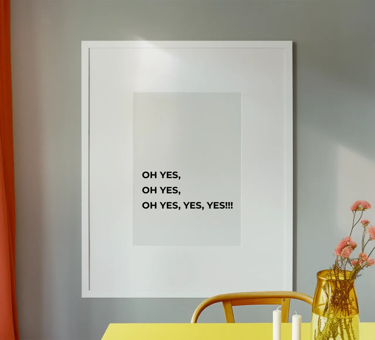 Oh Yes! - Hochzeit - Verlobung - Geburt - schwarz/weiß poster con telaio in legno da keinkonzept