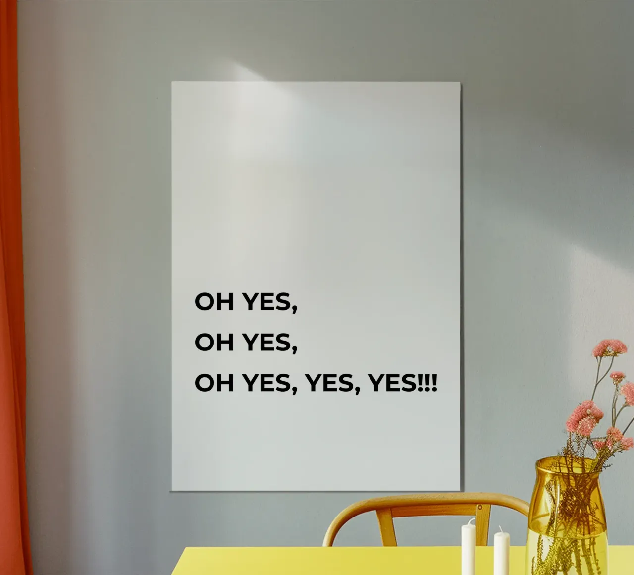 Oh Yes! - Hochzeit - Verlobung - Geburt - schwarz/weiß poster con telaio in legno da keinkonzept