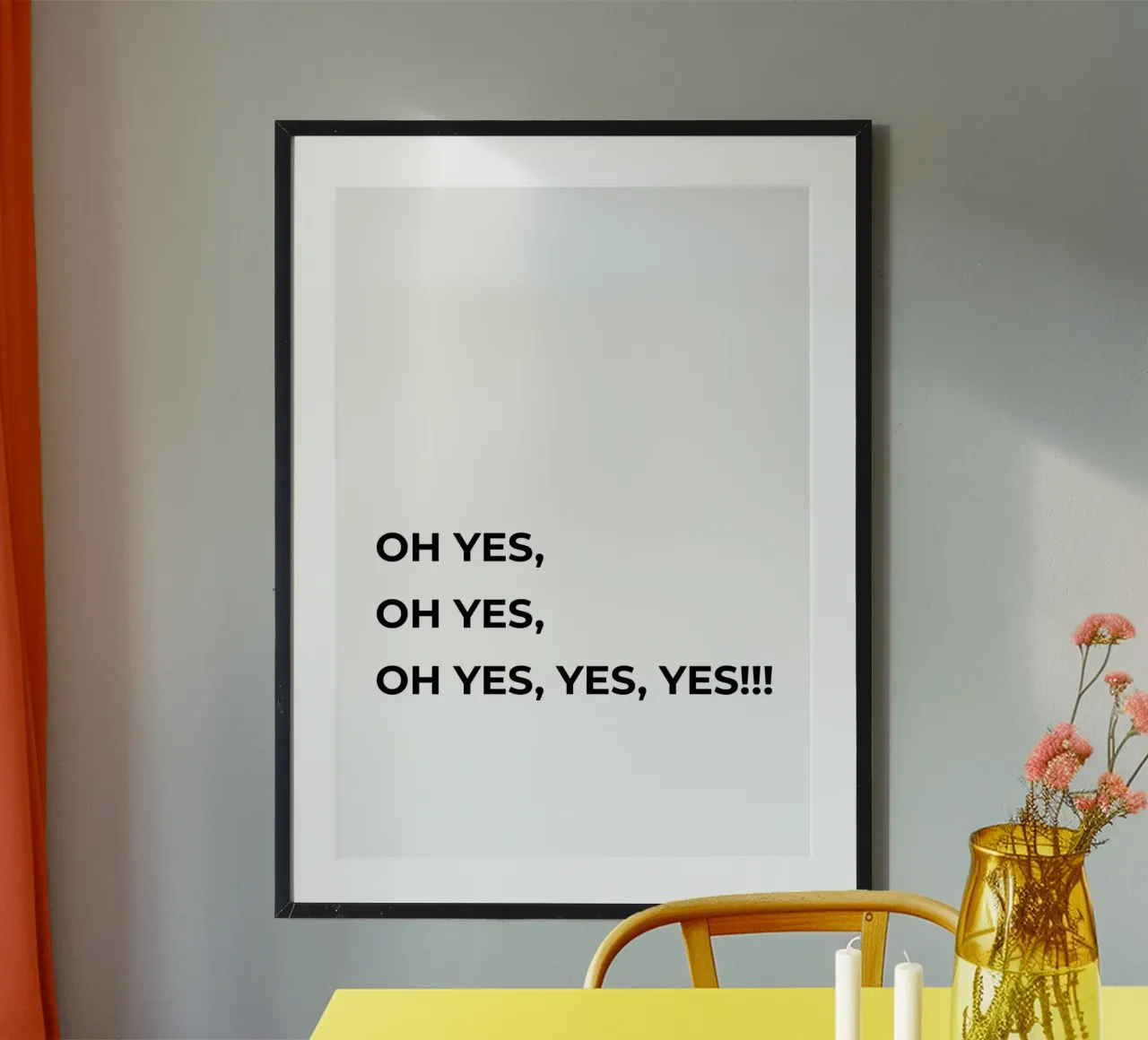 Oh Yes! - Hochzeit - Verlobung - Geburt - schwarz/weiß poster con telaio in legno da keinkonzept