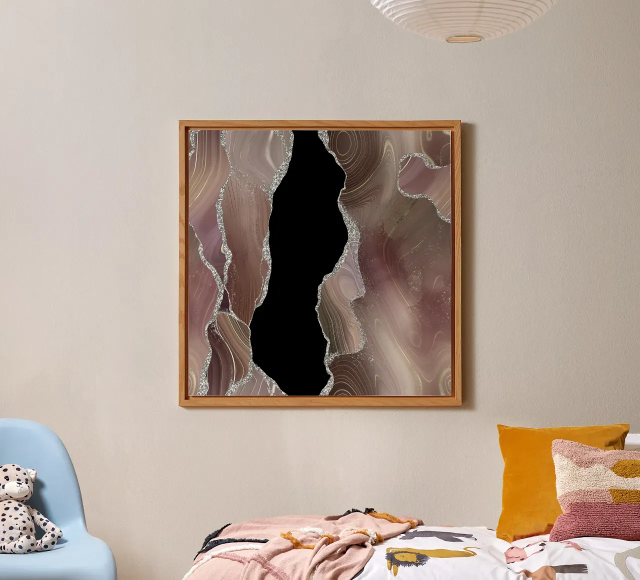 Taupe & Silber Glitzer Achatstruktur 01 Alu-Dibond von Gemstone Textures