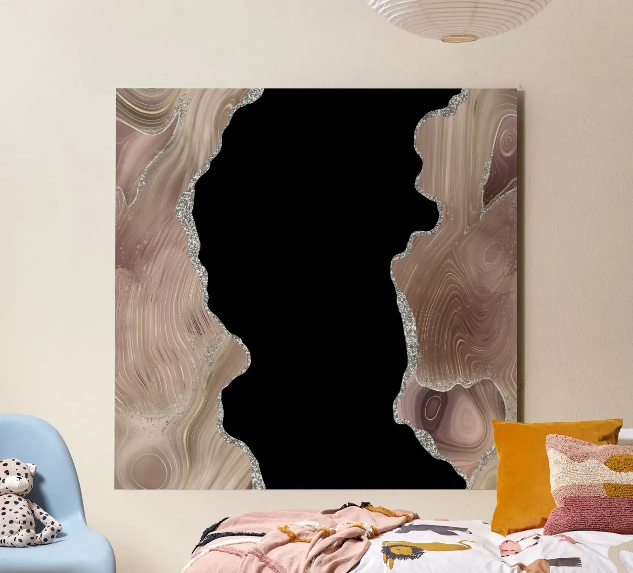 Taupe & Zilver Glitter Agaat Textuur 02 aluminium-dibond van Gemstone Textures