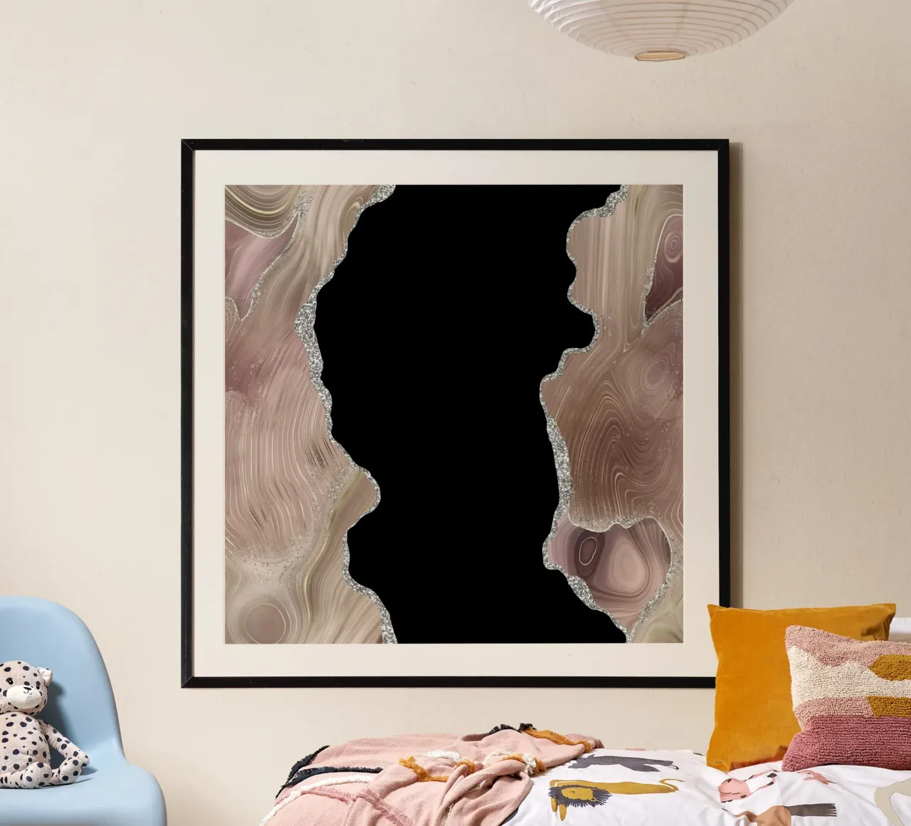 Agata glitterata taupe e argento Texture 02 poster con telaio in alluminio da Gemstone Textures