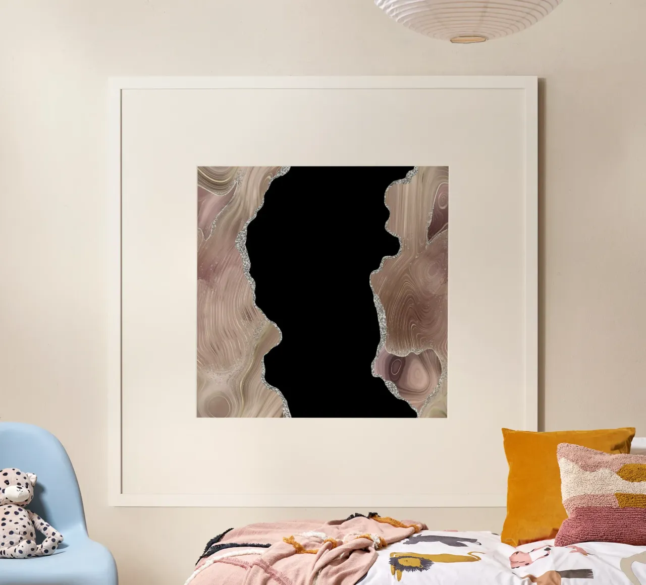 Agata glitterata taupe e argento Texture 02 poster con telaio in alluminio da Gemstone Textures