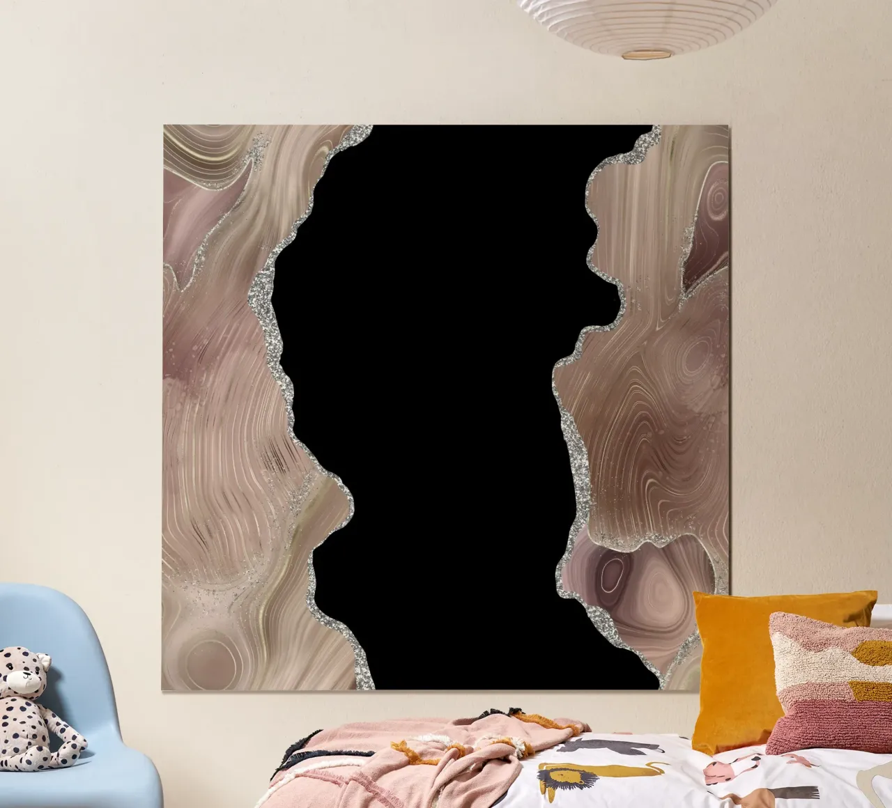 Agata glitterata taupe e argento Texture 02 poster con telaio in alluminio da Gemstone Textures