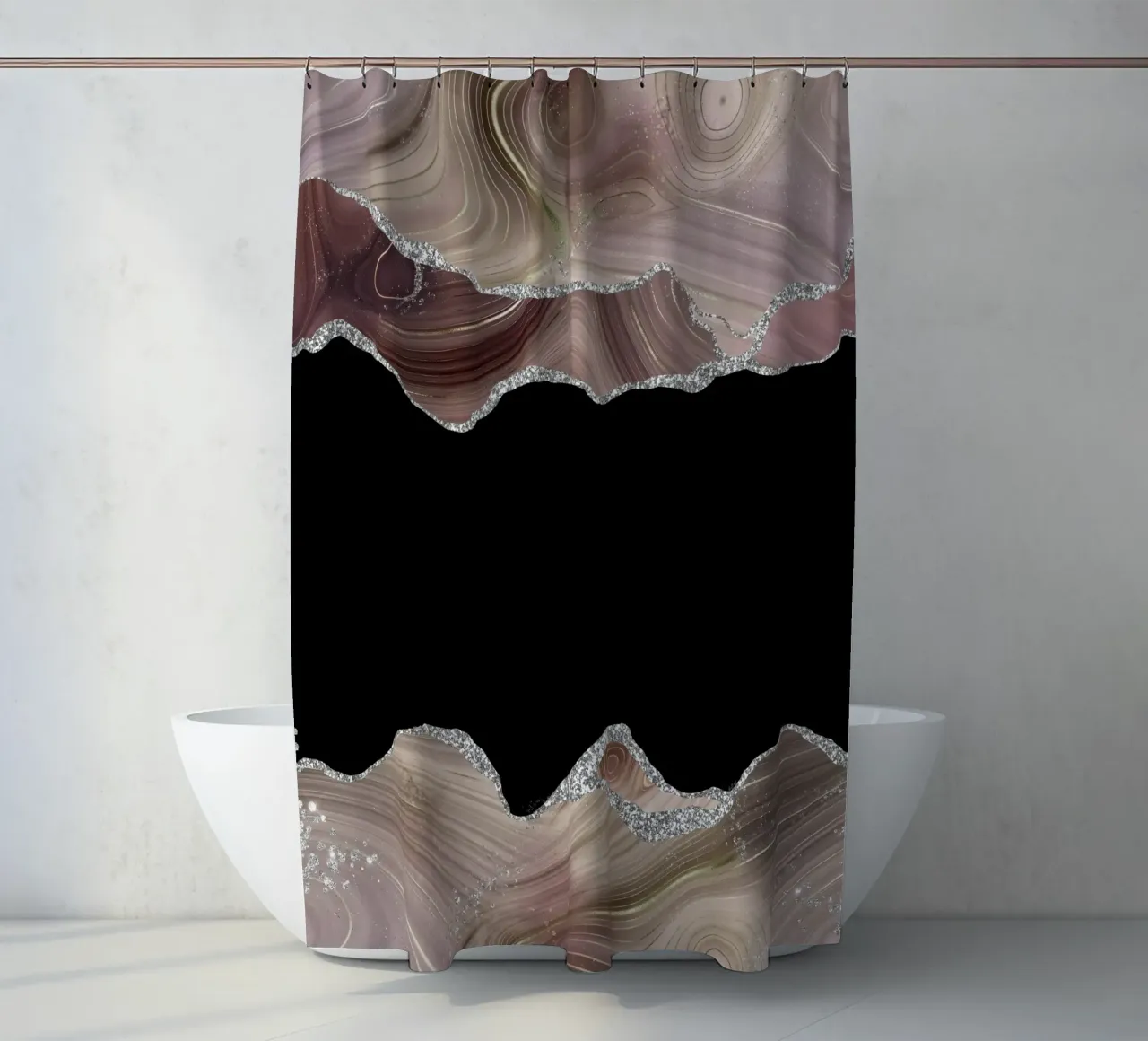 Gris topo y plata purpurina Ágata Textura 03 cortina de baño de Gemstone Textures