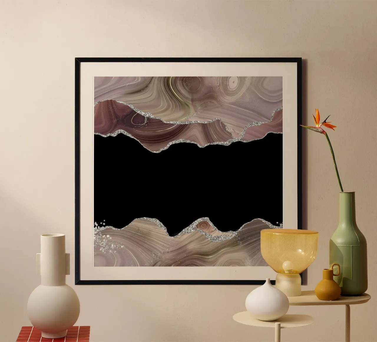Taupe & Silber Glitzer Achatstruktur 03 Poster von Gemstone Textures
