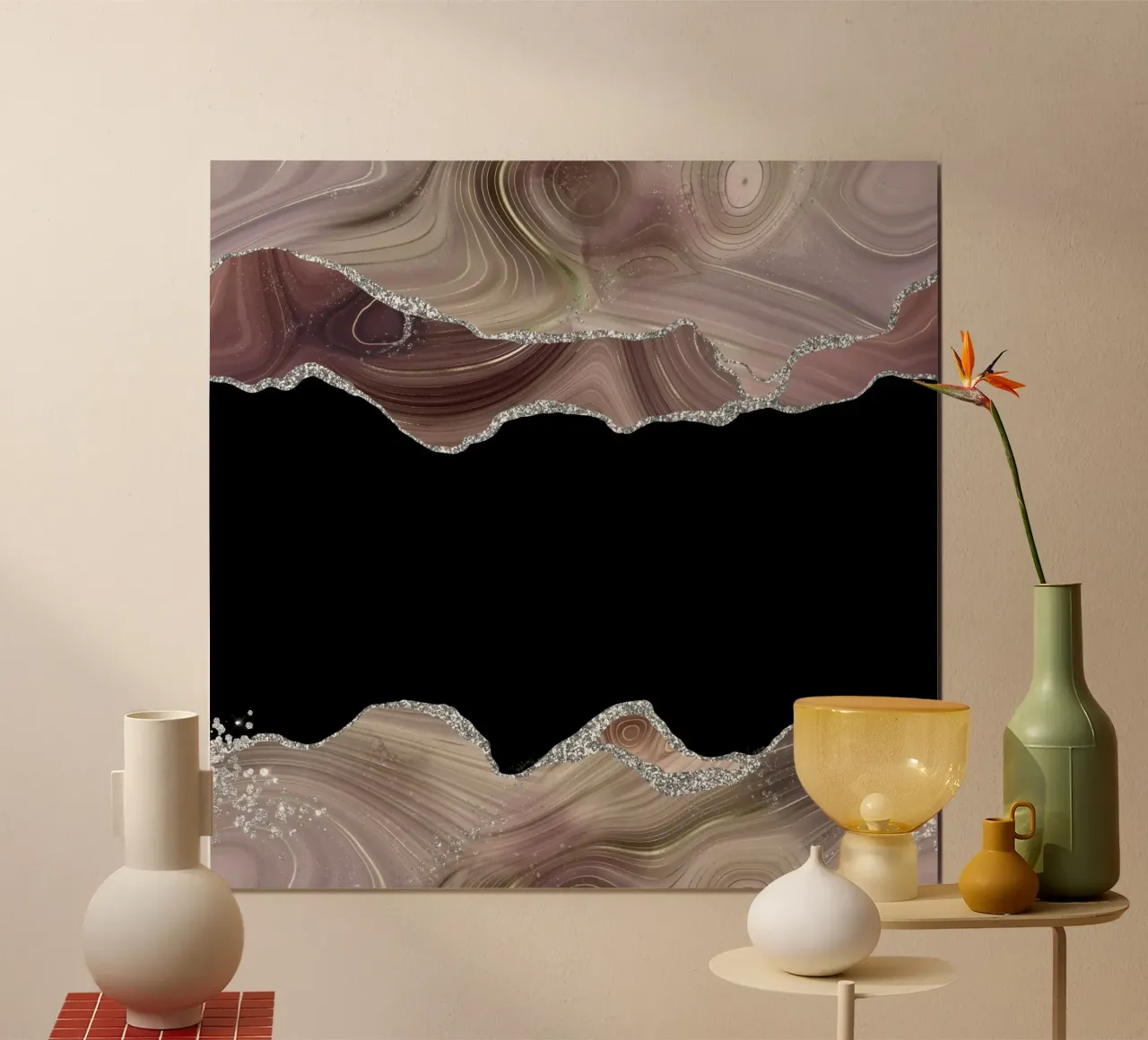 Taupe & Zilver Glitter Agaat Textuur 03 poster van Gemstone Textures