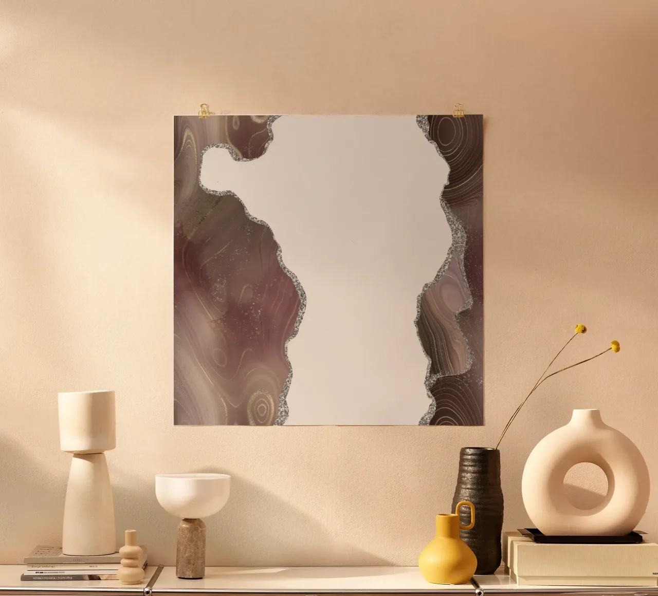 Taupe & Silver Glitter Agate Texture 06 poster by Gemstone Textures