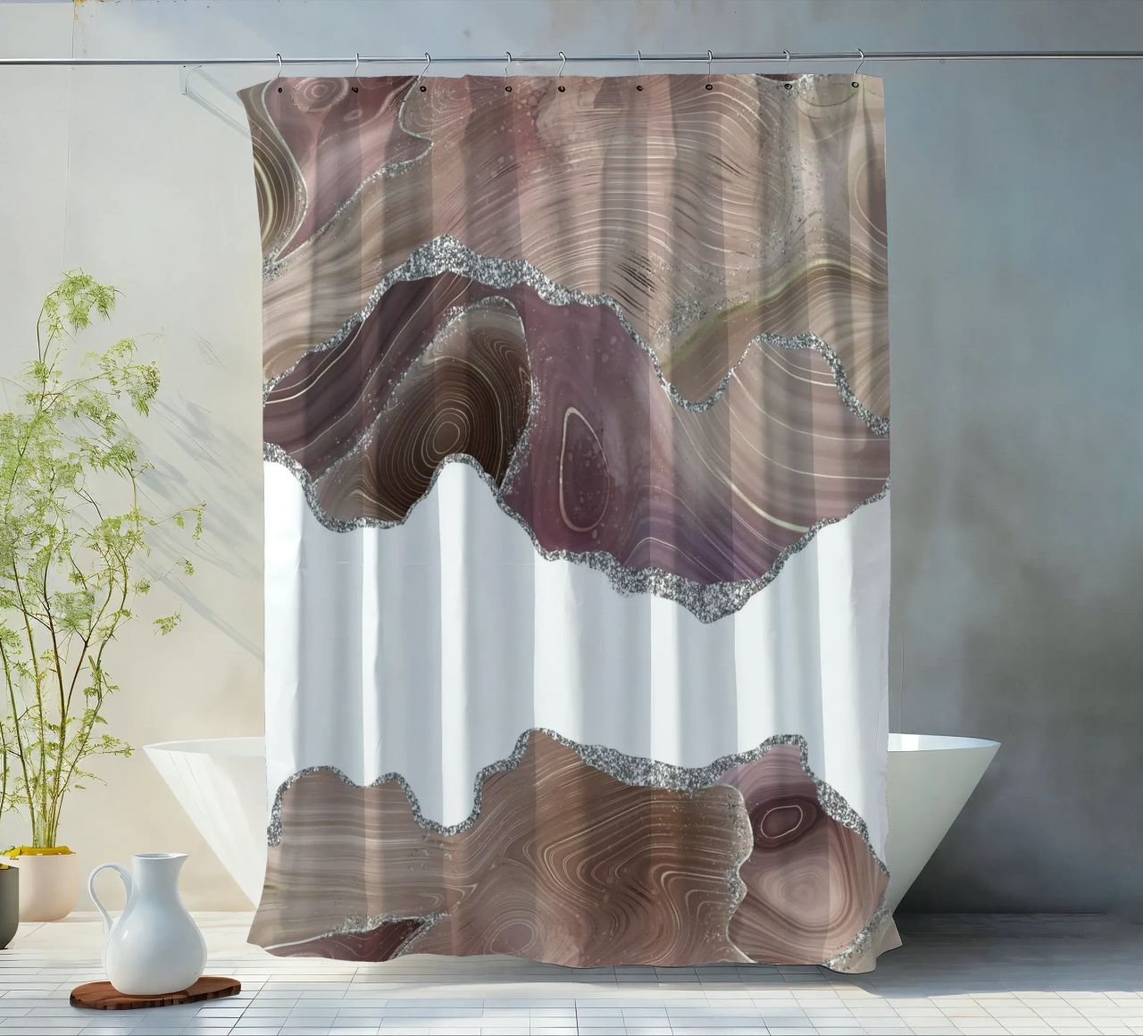 Texture Agata Taupe e Argento Glitter 07 tenda da doccia da Gemstone Textures