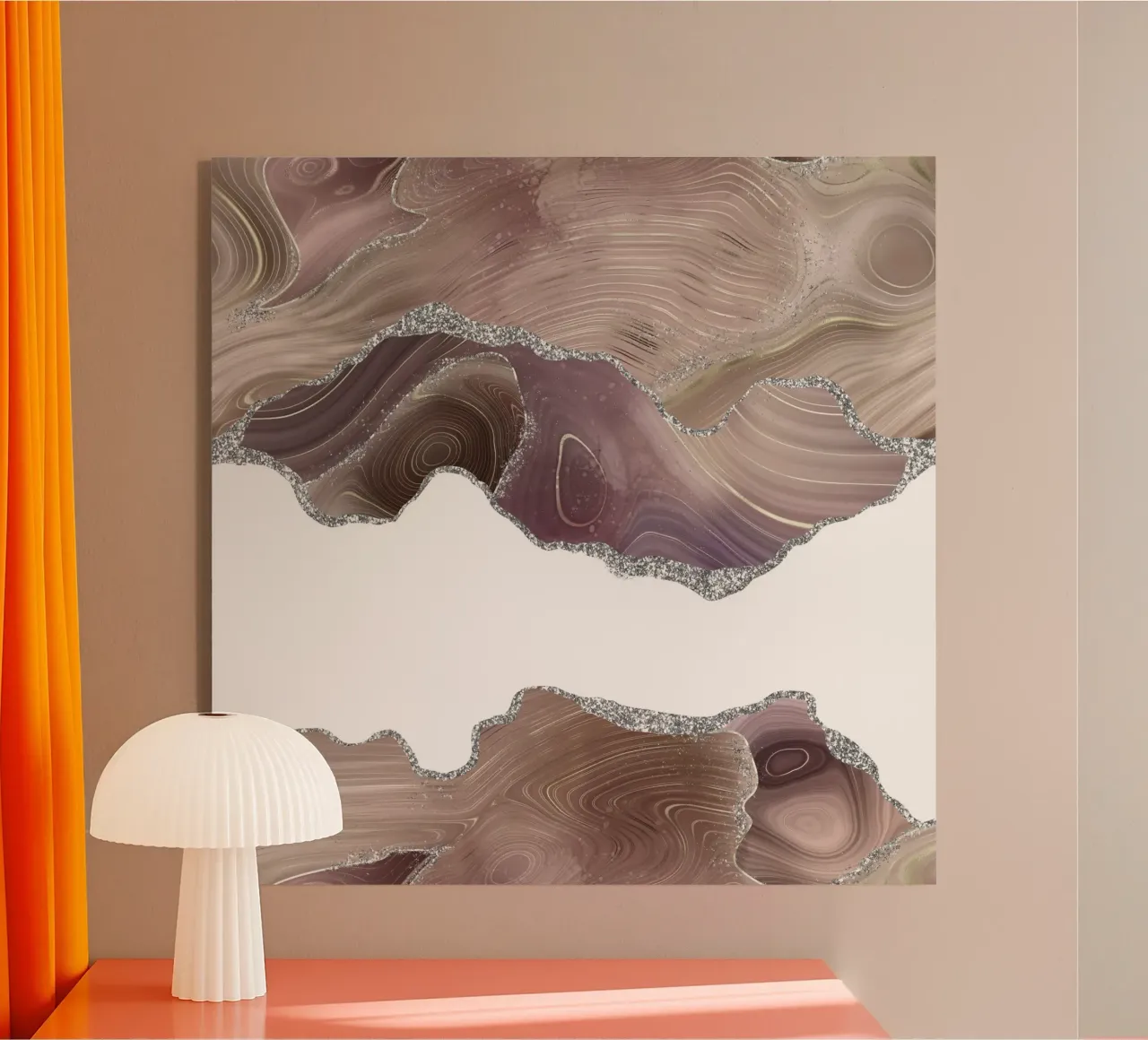 Taupe & Silber Glitzer Achatstruktur 07 Acryl-Glas von Gemstone Textures