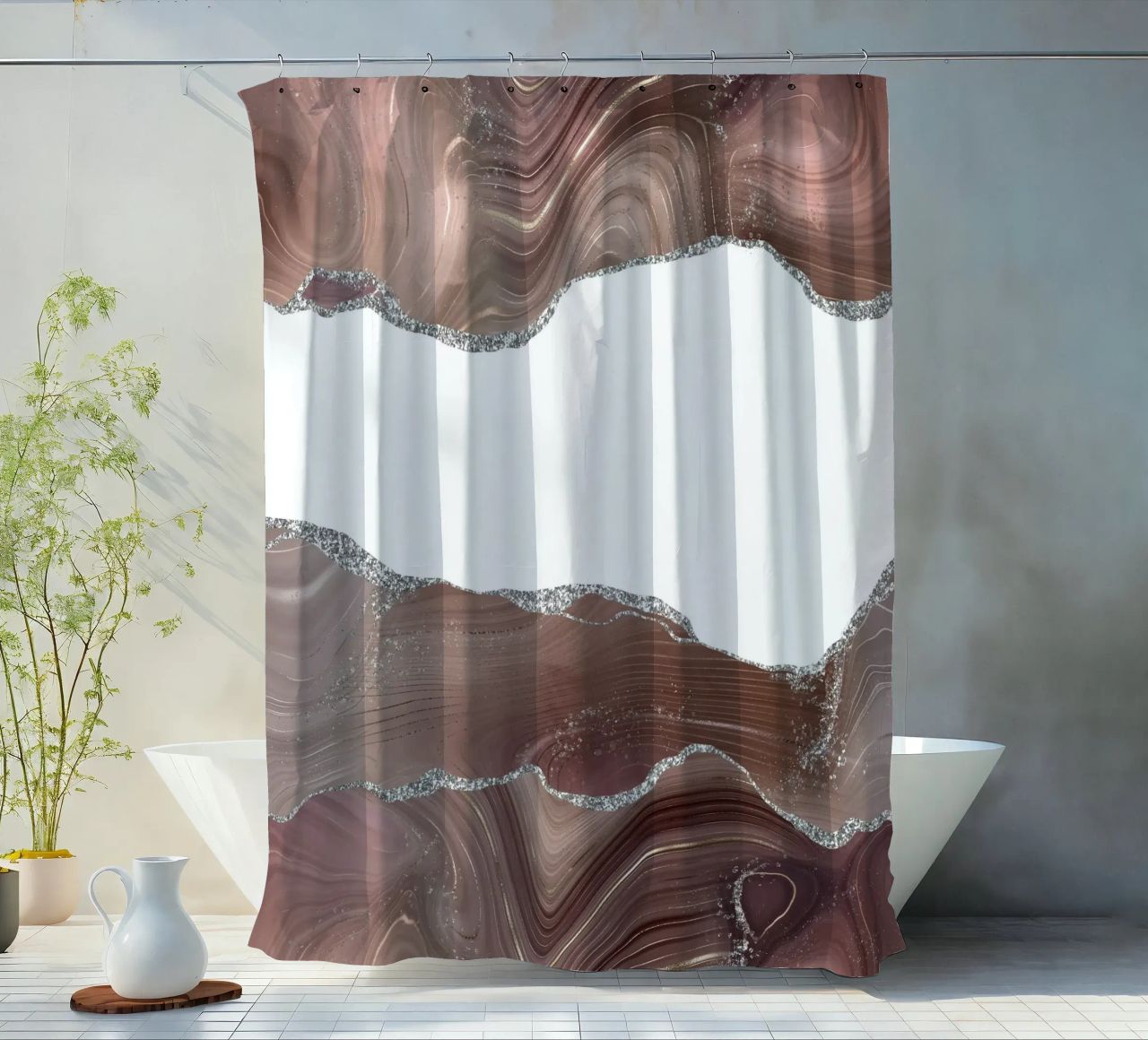 Agata glitterata taupe e argento Texture 08 tenda da doccia da Gemstone Textures