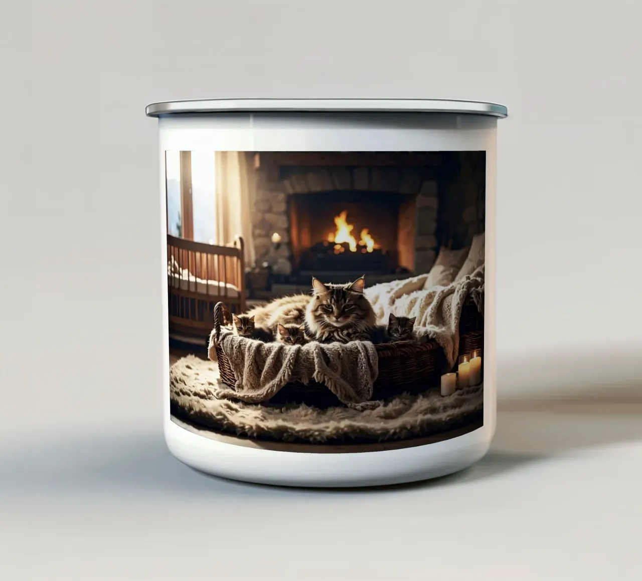 CHATTE ET TROIS CHATONS. tazza in smalto da Thierry vobmann photography