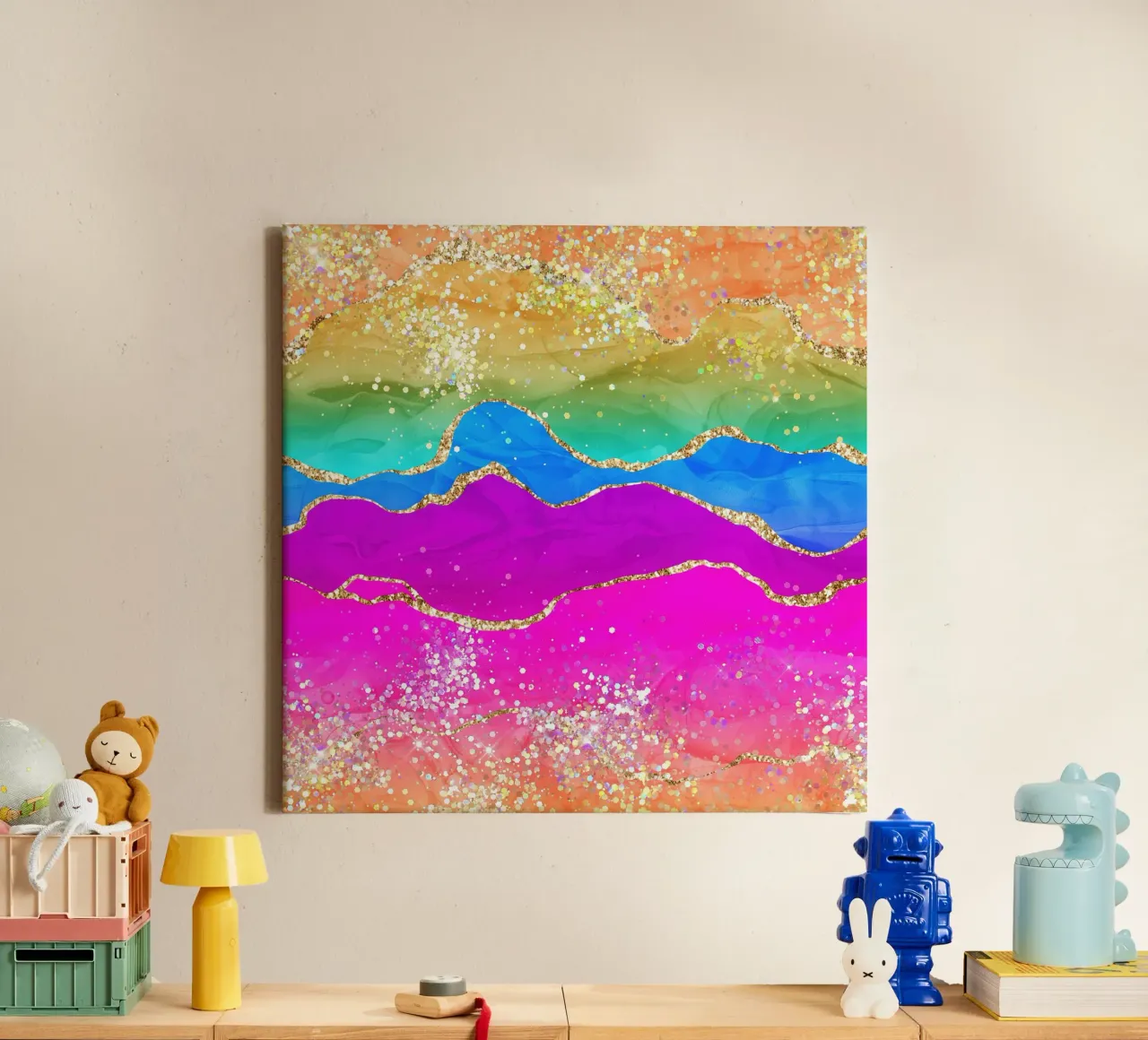 Regenboogschittering Agaat Textuur 01 canvas met Baklijst van Gemstone Textures