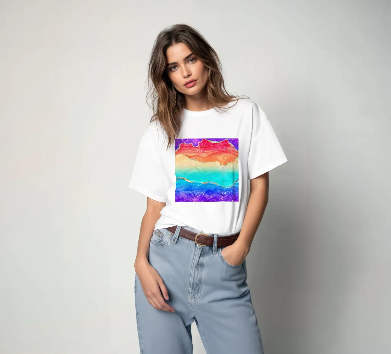 Lebendiger Regenbogen-Glitzer-Achat Struktur 02 T-Shirt von Gemstone Textures