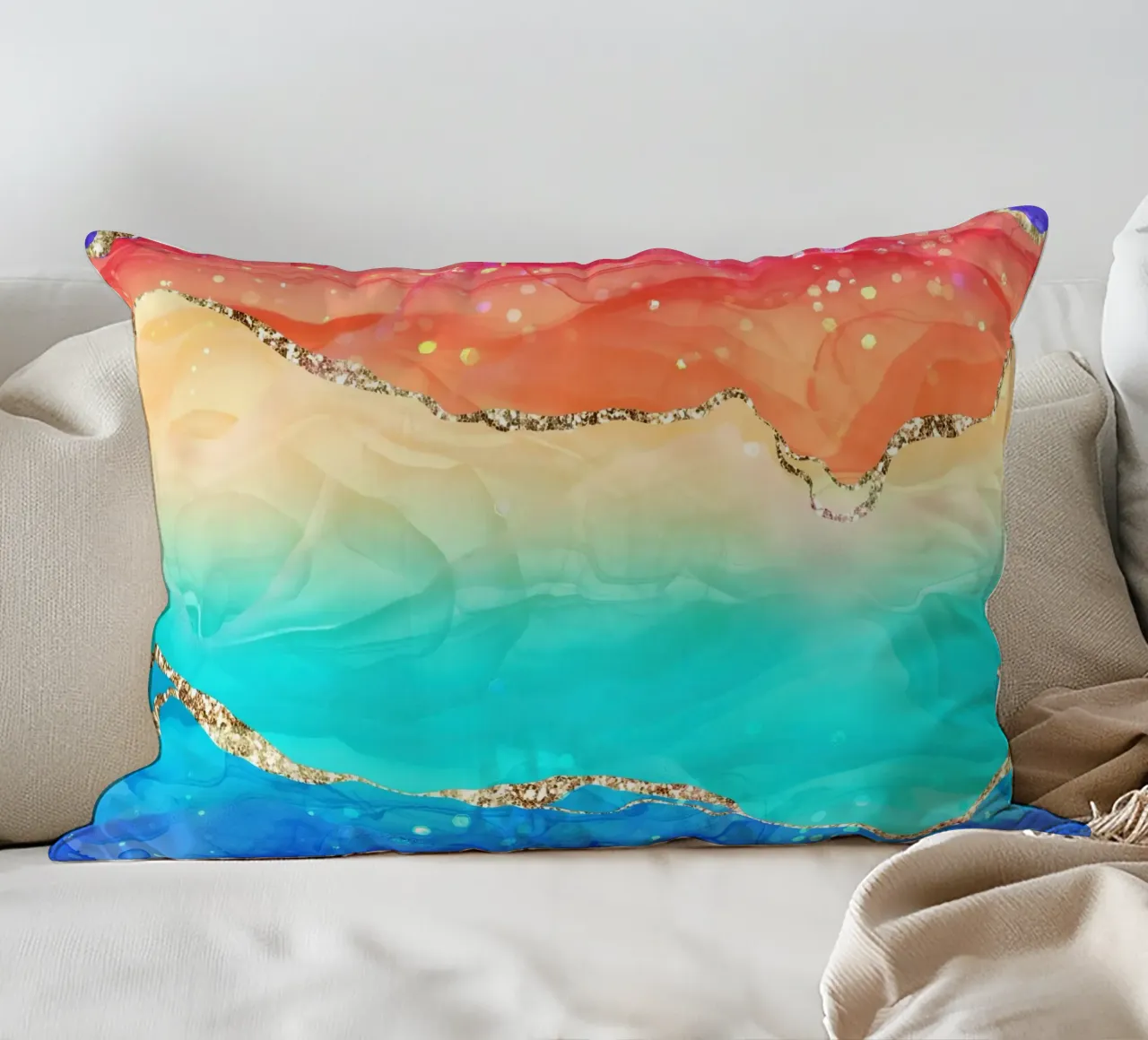 Lebendiger Regenbogen-Glitzer-Achat Struktur 02 Kissen von Gemstone Textures
